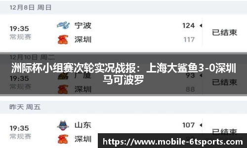 洲际杯小组赛次轮实况战报：上海大鲨鱼3-0深圳马可波罗